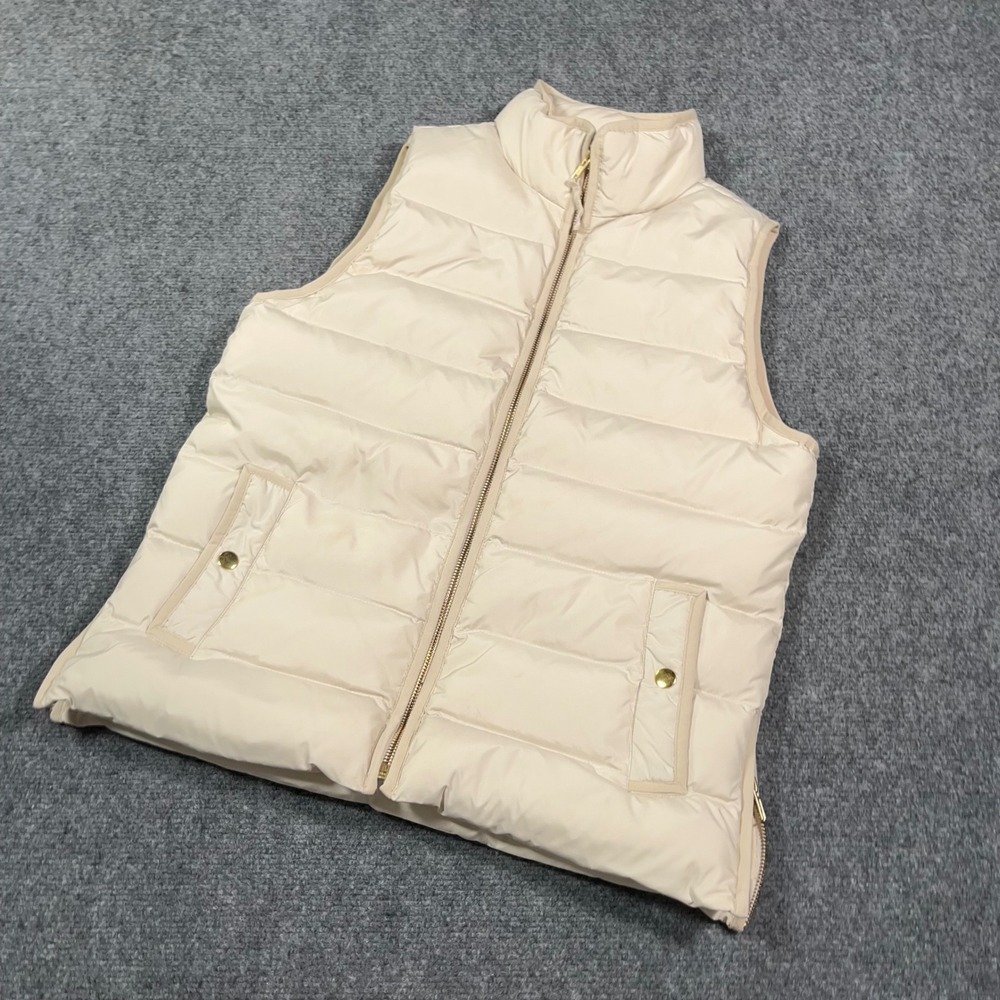 J.Crew Excursion Puffer Vest Womens Size S Quilted Full Zip Side Zip Cream